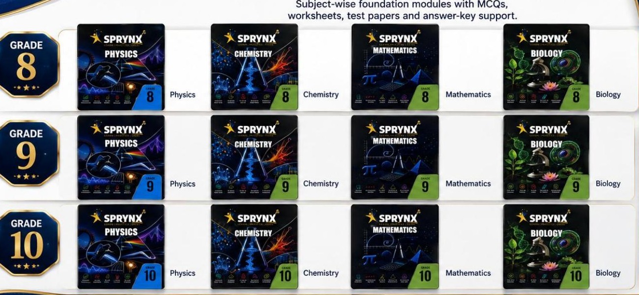 SPRYNX Foundation PCMB books for Grades 8 to 10